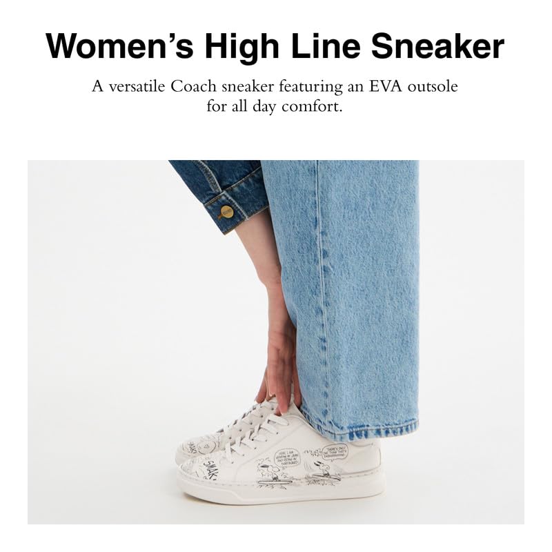 Coach Women's Peanuts Comic High Line Leather Sneaker, Chalk/Multi